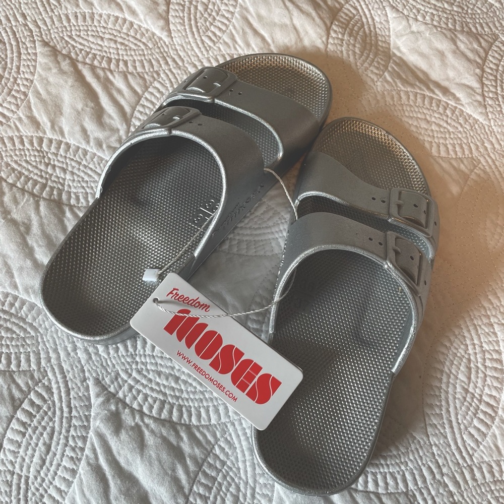 NWT Silver Freedom Moses slides
